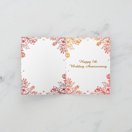 Elegant koperen 7e bruiloft Jubileum Kaart (Binnen)