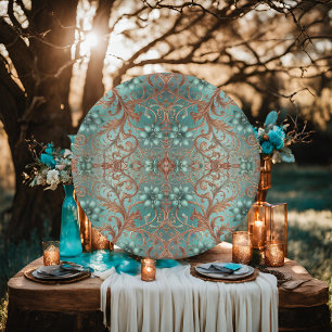 Elegant koperen en turquoise bloemenpatroon papieren bordje