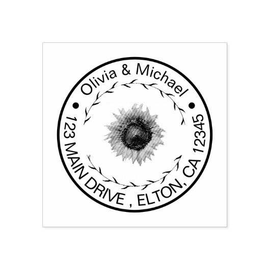 Elegant Koppels Script Bruiloft Adres Zonnebloem Rubberstempel (Afrduk)