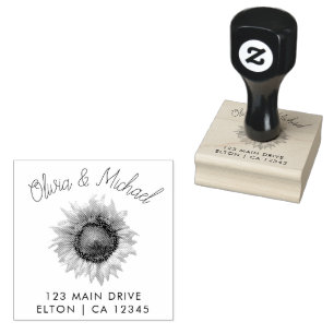 Elegant Koppels Script Bruiloft Adres Zonnebloem Rubberstempel