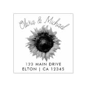 Elegant Koppels Script Bruiloft Adres Zonnebloem Rubberstempel (Afrduk)