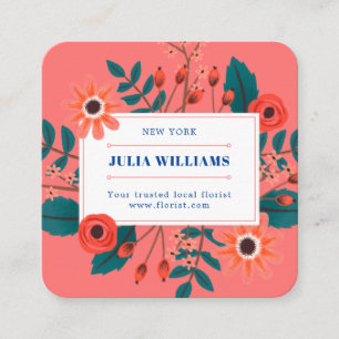 Elegant koraal blauw floral boho flower bouquet vierkante visitekaartje