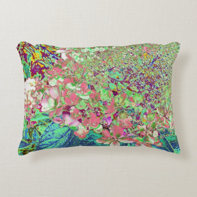Elegant Koraal en Chartreuse Limelight Hydrangea Accent Kussen (Voorkant)