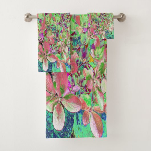 Elegant Koraal en Chartreuse Limelight Hydrangea Bad Handdoek (Insitu)