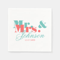 Elegant koraal en munt Mr en Mrs bruiloft luiers
