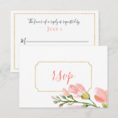 Elegant koraal Floral Gold Geometric RSVP (Voorkant / Achterkant)