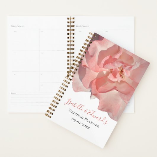 Elegant Koraal Roze Roos Bloemen Trouwpaar Planner (Display)