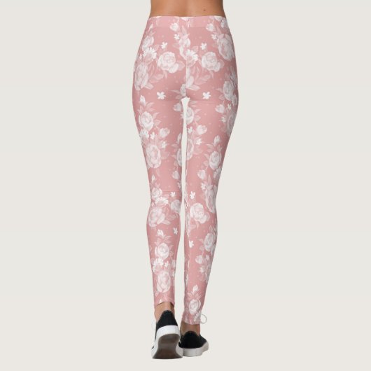 Elegant koraal wit elegant floraal leggings (Achterkant)