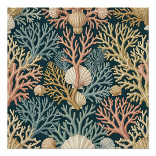 Elegant Koraalrif Zeeschelp Patroon Teal Perfect Poster