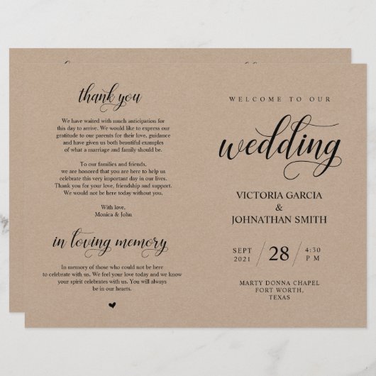 Élégant Kraft Brown, Cérémonie de Mer Programme pl (Devant / Derrière)