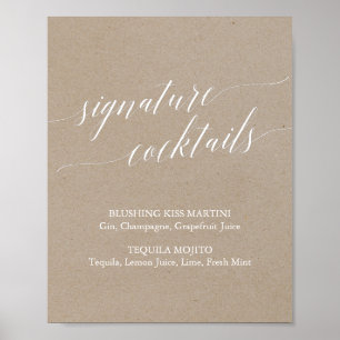 Elegant Kraft Calligraphy Signature Cocktails Sign Poster