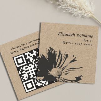 Elegant Kraft Dark Floral Pattern Florist QR code Vierkante Visitekaartje