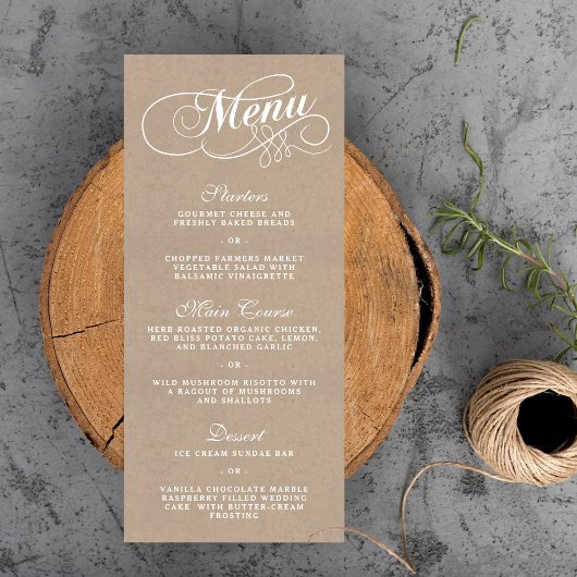 Elegant Kraft Mariage Menu Modèles