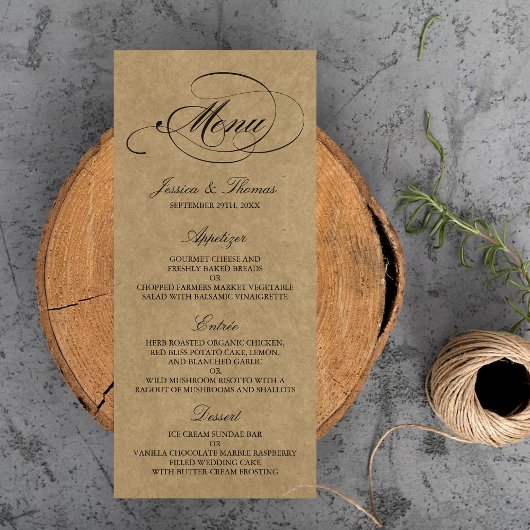 Elegant Kraft Mariage Menu Modèles