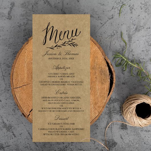 Elegant Kraft Mariage Menu Modèles