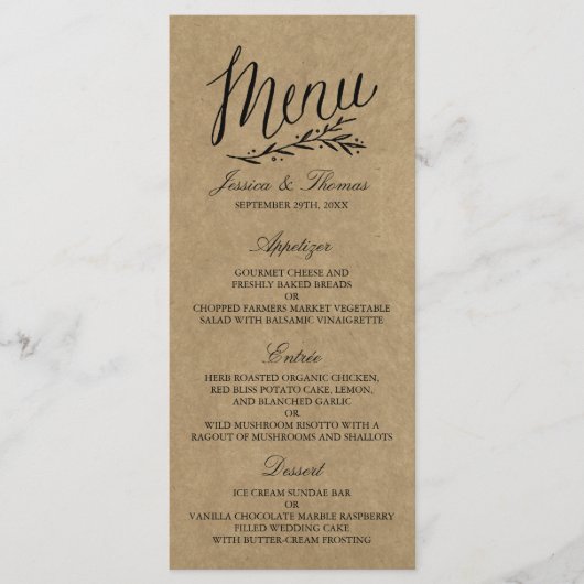 Elegant Kraft Mariage Menu Modèles (Devant)