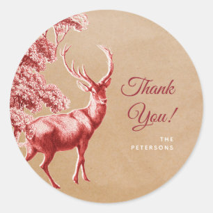 Elegant Kraft Paper Red Deer Bedankt voor je famil Ronde Sticker