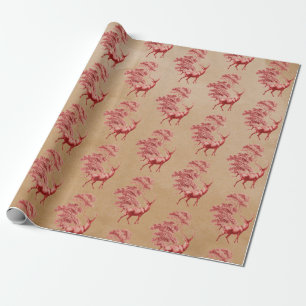 Elegant Kraft Paper Red Deer in Forest Cadeaupapier