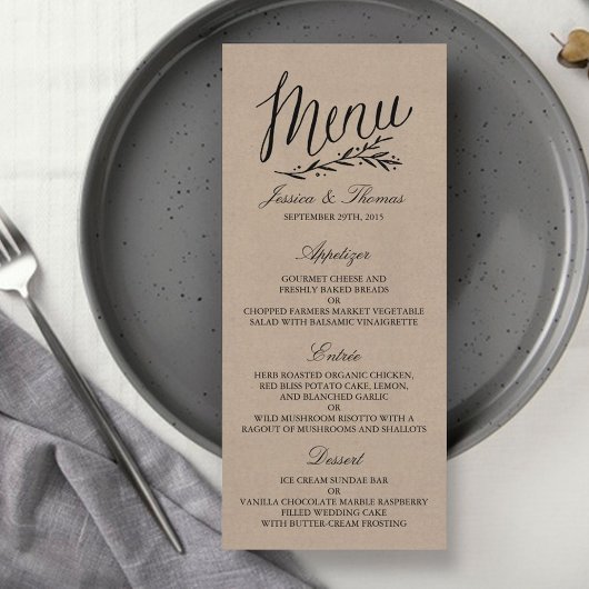 Elegant Kraft Wedding Menu Sjablonen