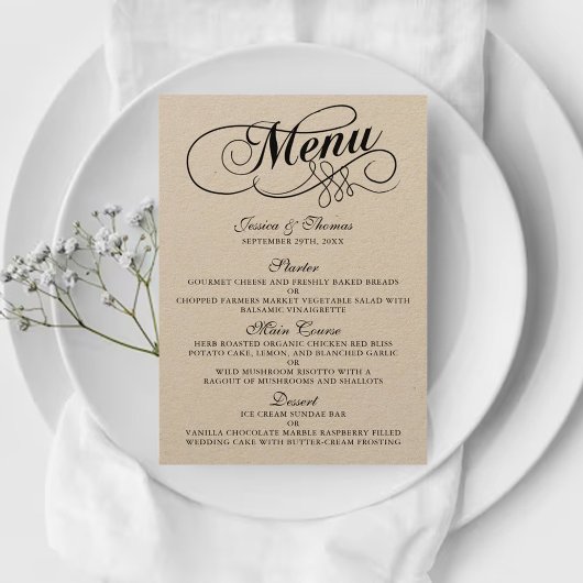 Elegant Kraft Wedding Menu Sjablonen