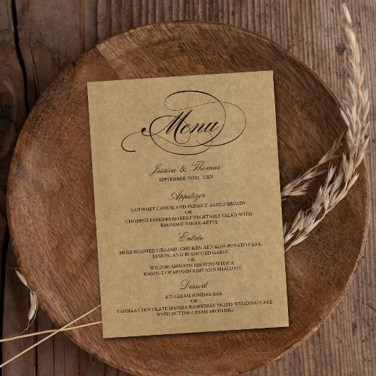 Elegant Kraft Wedding Menu Sjablonen