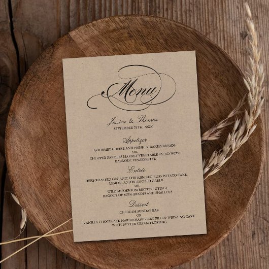 Elegant Kraft Wedding Menu Sjablonen