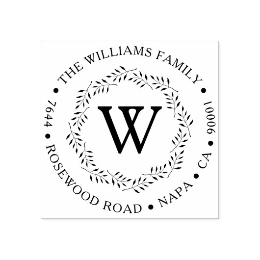 Elegant krans aangepaste monogram retour adres rubberstempel (Afrduk)