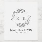 Elegant krans bruiloft Initiaal Monogram Wijn Etiket (Enkel label)