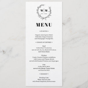 Elegant Krans Monogram Trouwmenu Kaart