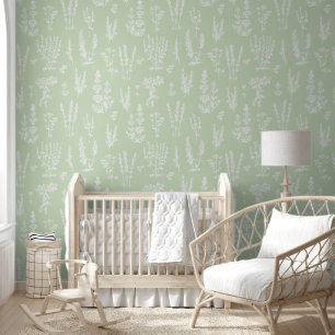 Elegant Kruiden Tuin Zacht Salie Groen Behang