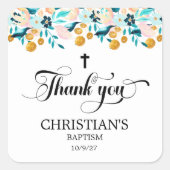 Elegant kruis blauw doopsel vierkante sticker (Voorkant)