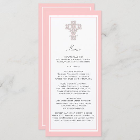 Elegant kruis in Roze Menu Page Rack-kaart (Voorkant / Achterkant)