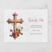 Elegant kruis met Roze Bloemen sparen de Datum Uitnodiging Briefkaart (Voorkant)