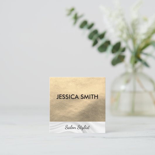 Elegant kunstleder | Zijde Vierkante Visitekaartje (Staand voorkant)