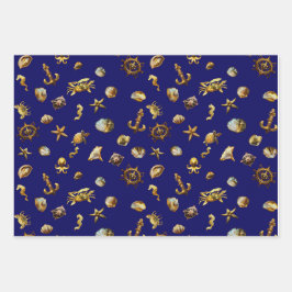Elegant kustthema nautisch blauw en wit inpakpapier vel