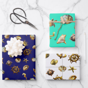 Elegant kustthema nautisch blauw en wit inpakpapier vel