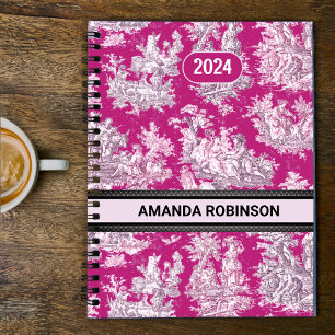 Elégant lac magenta rose vintage toile de jouy