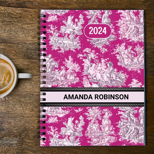 Elégant lac magenta rose vintage toile de jouy