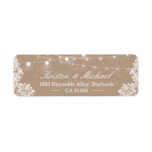 Elegant Lace Burlap Rustic Country String Lights Etiket (Voorkant)