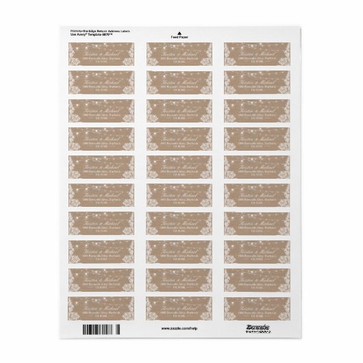 Elegant Lace Burlap Rustic Country String Lights Etiket (Full Sheet)