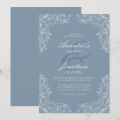 Elegant Lace Dusty Blue Scroll Wedding Invitation Kaart (Voorkant / Achterkant)