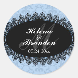 Elegant Lace en Damask Monogram Wedding Seals Ronde Sticker
