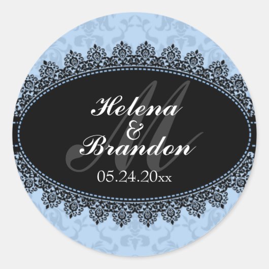 Elegant Lace en Damask Monogram Wedding Seals Ronde Sticker (Voorkant)