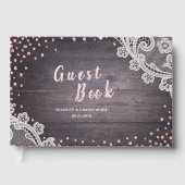 Elegant Lace en houtblush glitter rustige bruiloft Gastenboek (Voorkant)