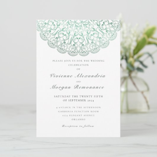 Elegant lace green mandala bruiloft kaart (Staand voorkant)
