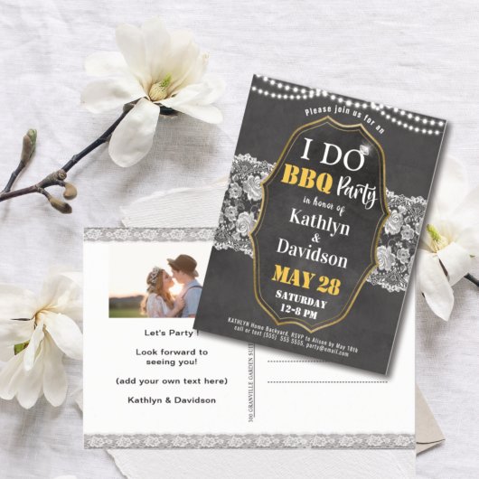 Elegant Lace Photo Engagement BBQ Party Invitation