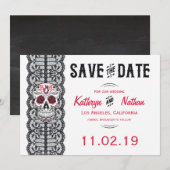 Elegant Lace Sugar Skull Save the Date cards (Voorkant / Achterkant)