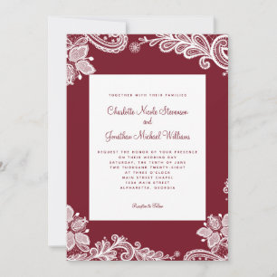 Elegant Lace Wedding Custom Foto Red White Kaart