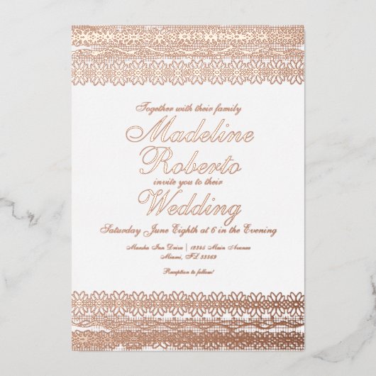 Elegant Lace Wedding Ppress Folie Uitnodiging (Voorkant)