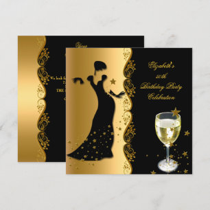 Elegant Lady 50th Birthday Party Gold Black Wine Kaart